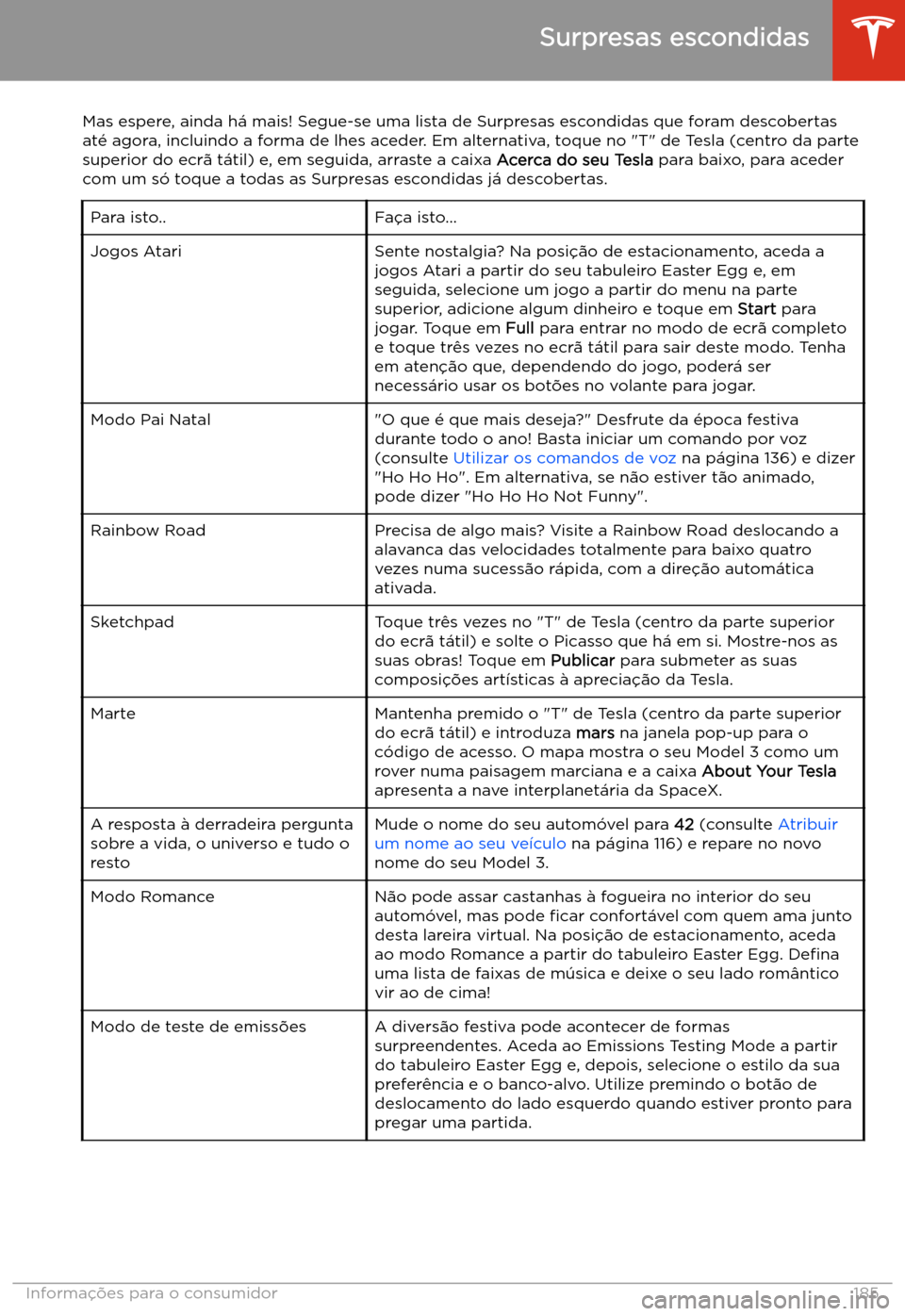 TESLA MODEL 3 2019 Manual do proprietário (in Portuguese) Informa TESLA MODEL 3 2019 Manual do proprietário (in Portuguese) Informa