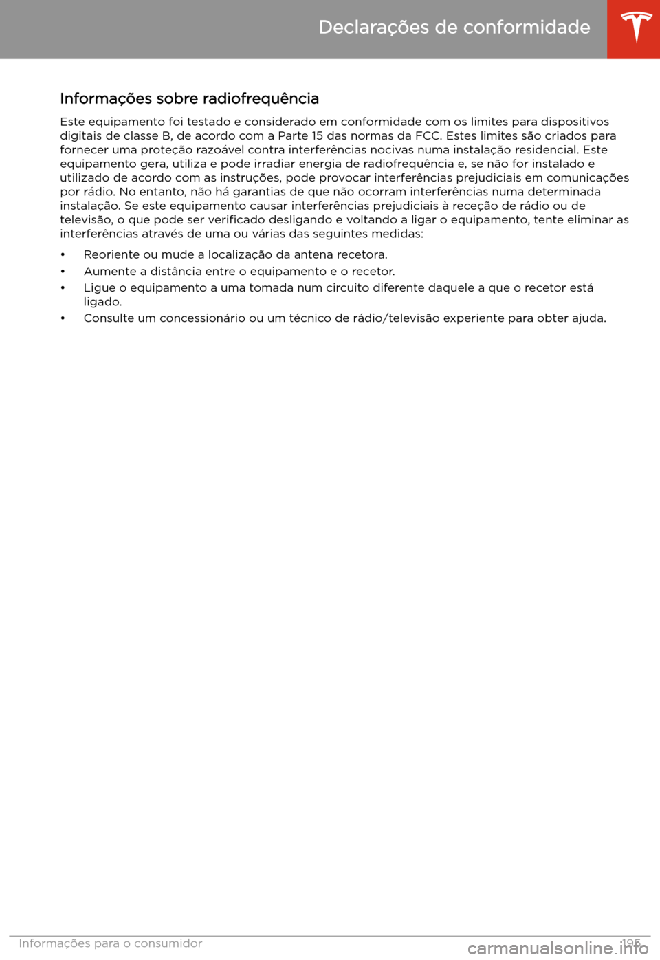 TESLA MODEL 3 2019 Manual do proprietário (in Portuguese) Informa TESLA MODEL 3 2019 Manual do proprietário (in Portuguese) Informa