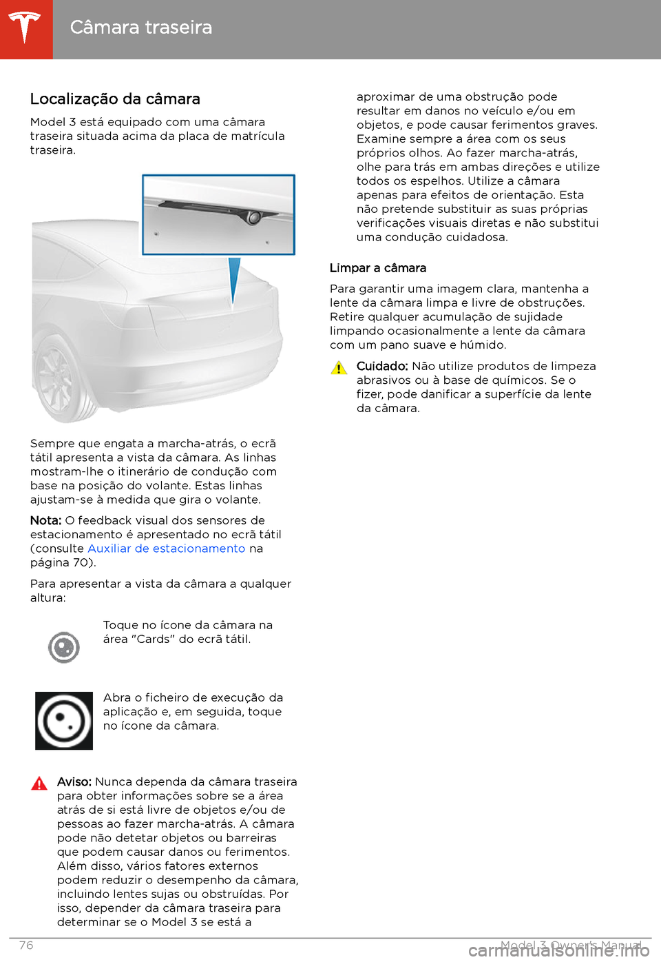 TESLA MODEL 3 2019 Manual do proprietário (in Portuguese) C TESLA MODEL 3 2019 Manual do proprietário (in Portuguese) C