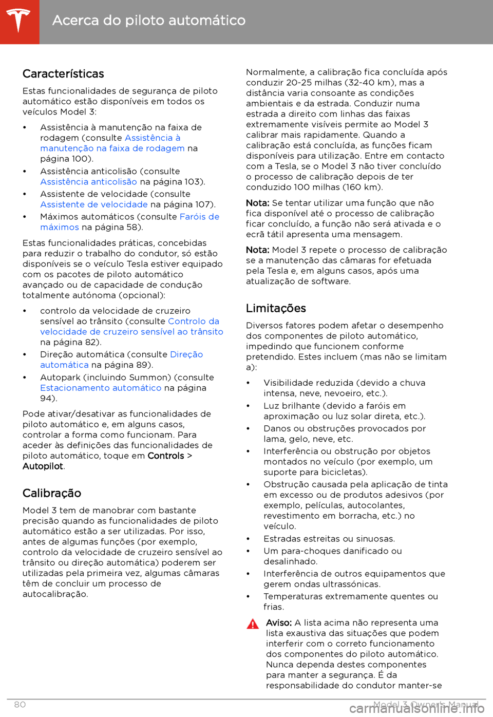 TESLA MODEL 3 2019  Manual do proprietário (in Portuguese) Caracter