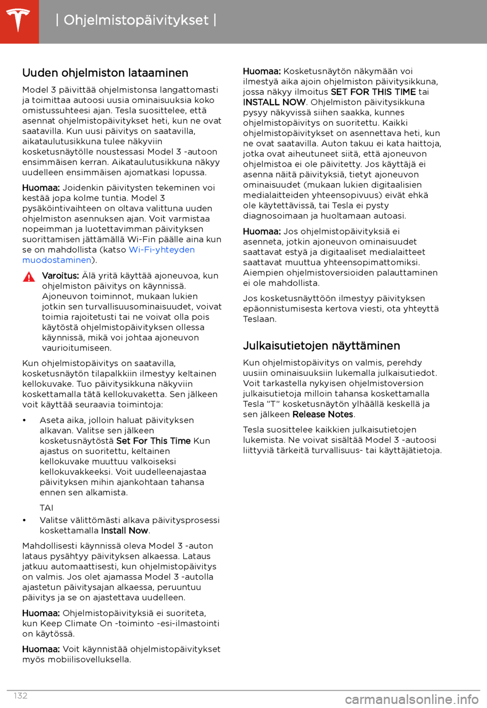 TESLA MODEL 3 2019  Omistajan käsikirja (in Finnish)  Ohjelmistop