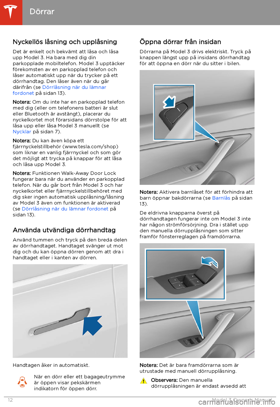 TESLA MODEL 3 2019  Ägarmanual (in Swedish) D