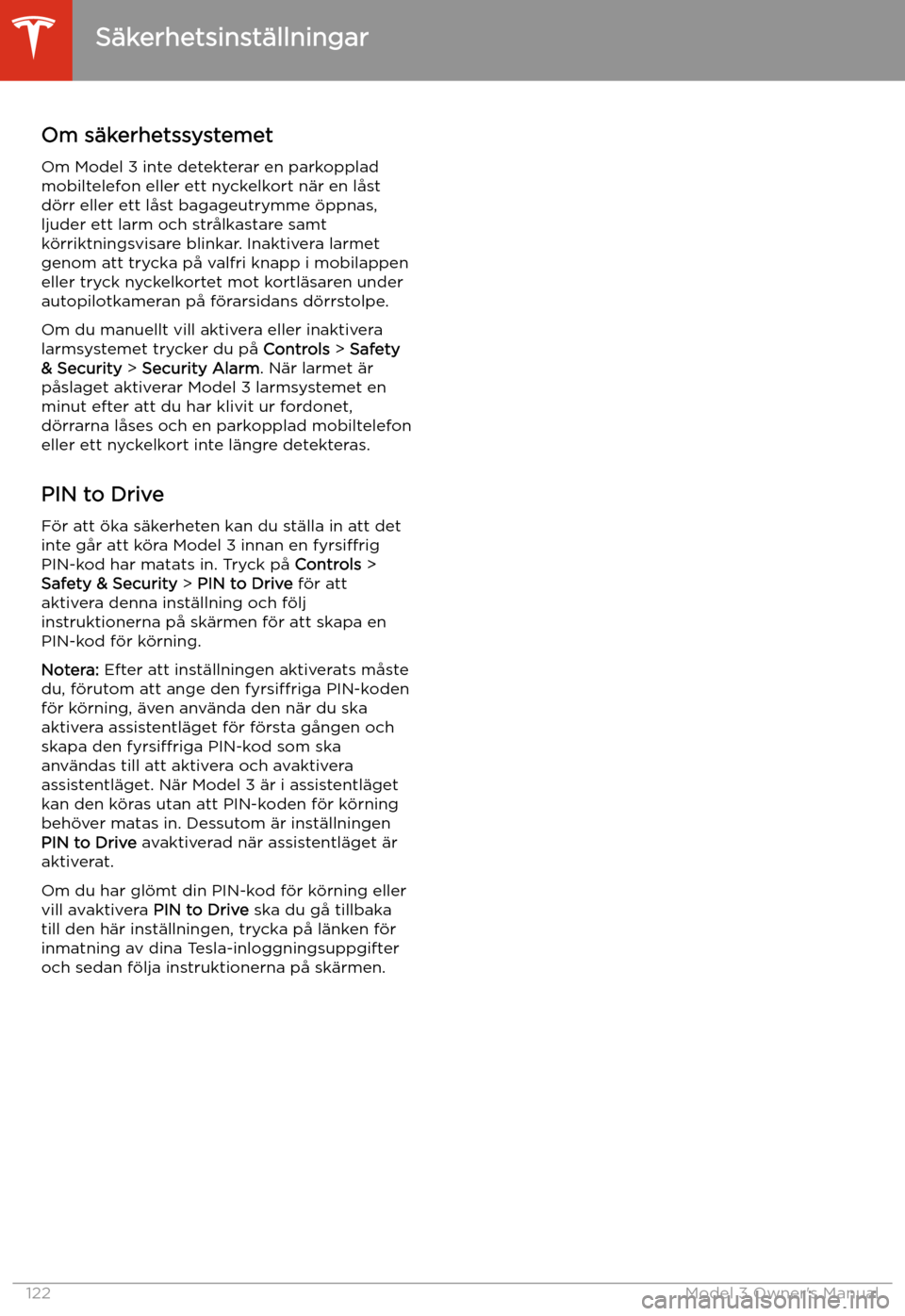 TESLA MODEL 3 2019 Ägarmanual (in Swedish) S TESLA MODEL 3 2019 Ägarmanual (in Swedish) S