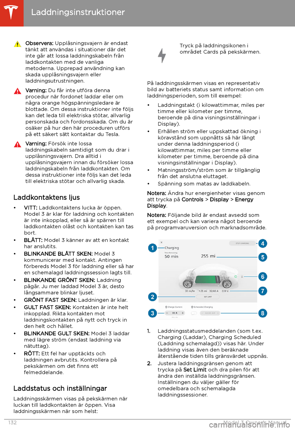 TESLA MODEL 3 2019 Ägarmanual (in Swedish) Observera: Uppl TESLA MODEL 3 2019 Ägarmanual (in Swedish) Observera: Uppl