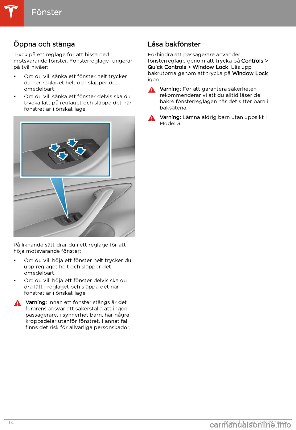 TESLA MODEL 3 2019  Ägarmanual (in Swedish) F