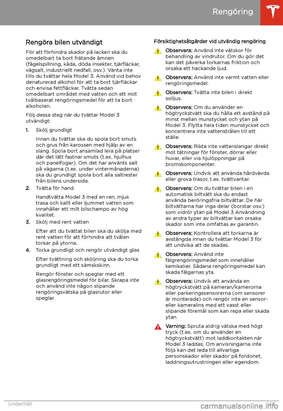 TESLA MODEL 3 2019 Ägarmanual (in Swedish) Reng TESLA MODEL 3 2019 Ägarmanual (in Swedish) Reng
