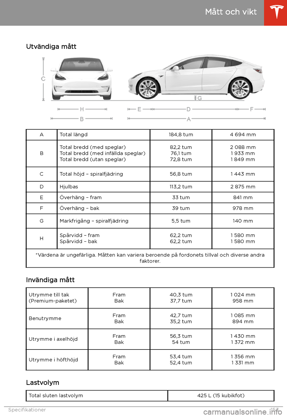 TESLA MODEL 3 2019 Ägarmanual (in Swedish) M TESLA MODEL 3 2019 Ägarmanual (in Swedish) M