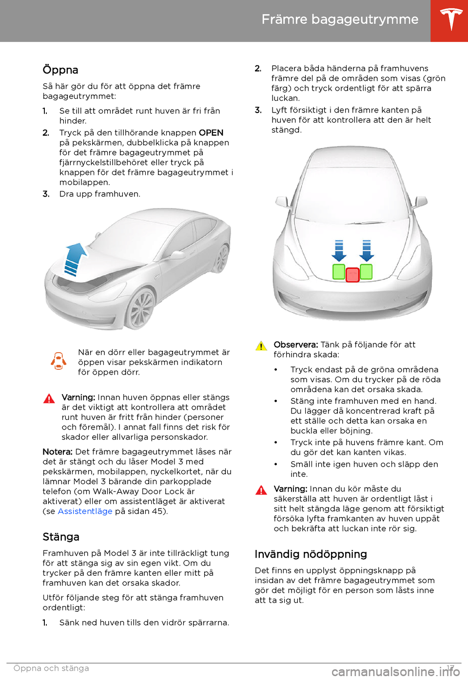 TESLA MODEL 3 2019  Ägarmanual (in Swedish) Fr