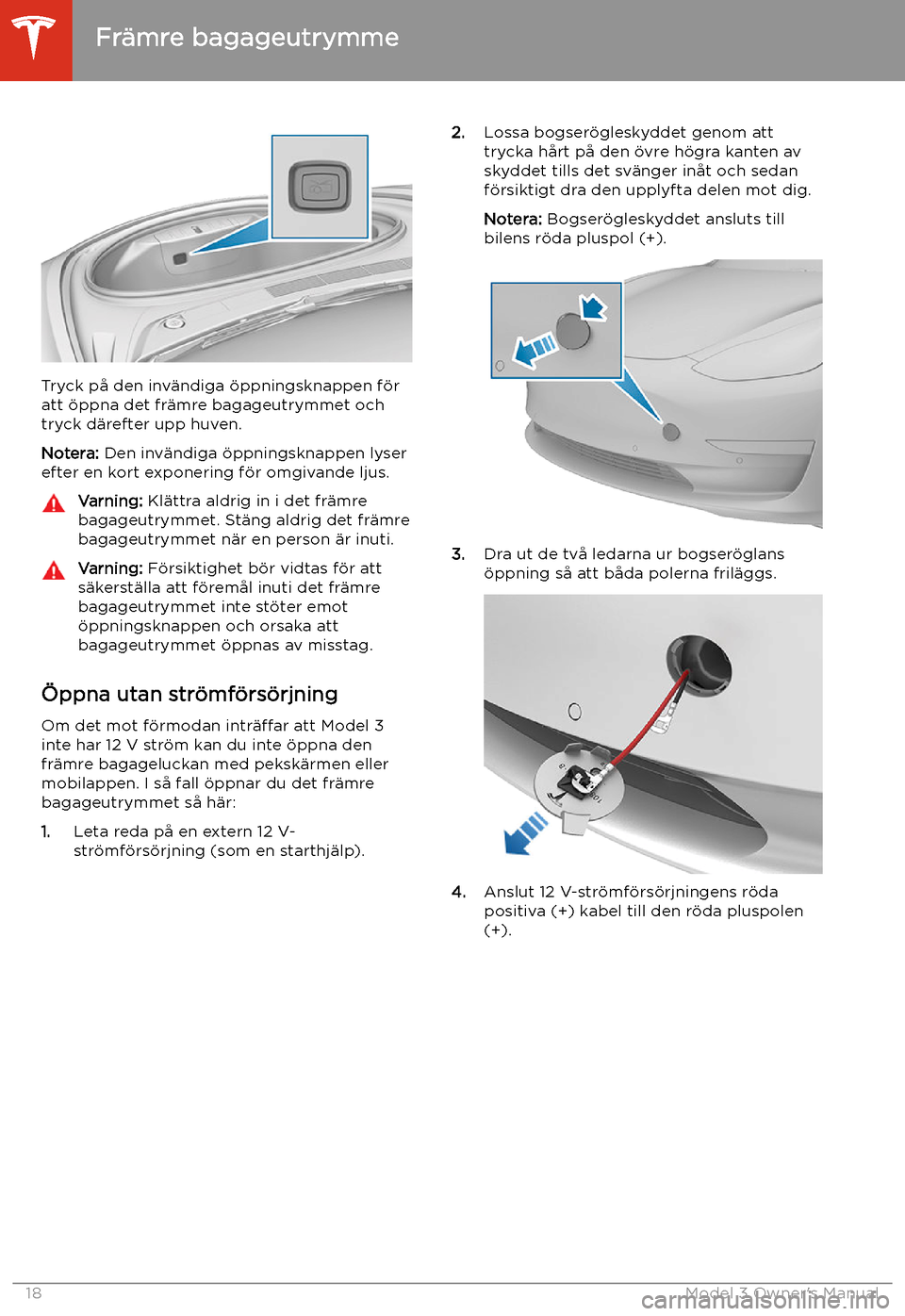 TESLA MODEL 3 2019  Ägarmanual (in Swedish) Tryck p