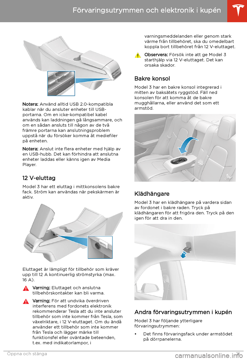 TESLA MODEL 3 2019  Ägarmanual (in Swedish) Notera: Anv