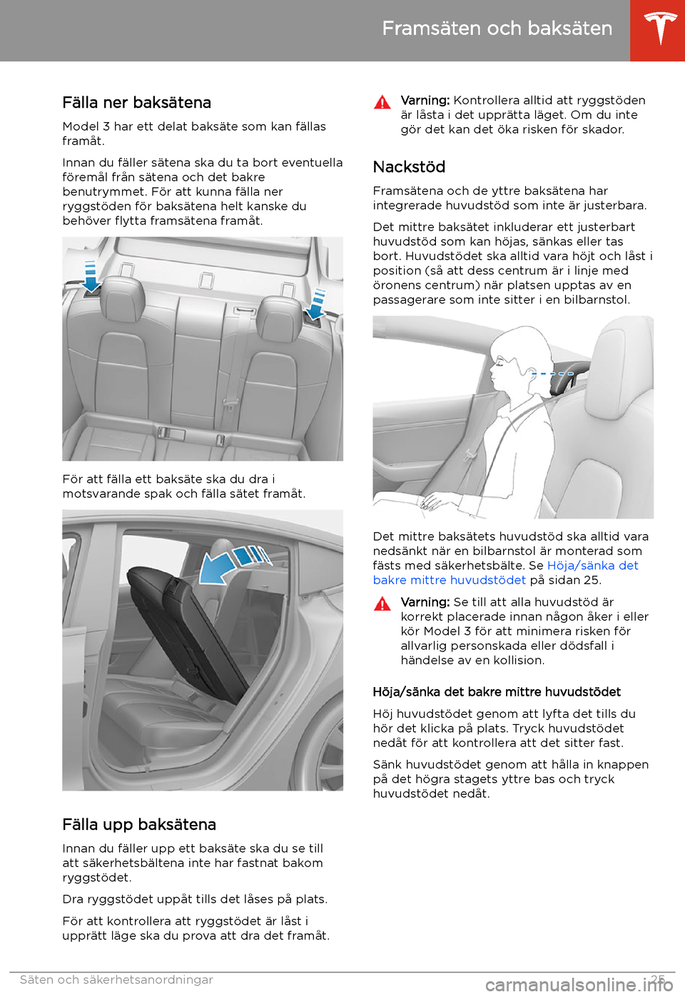 TESLA MODEL 3 2019  Ägarmanual (in Swedish) F