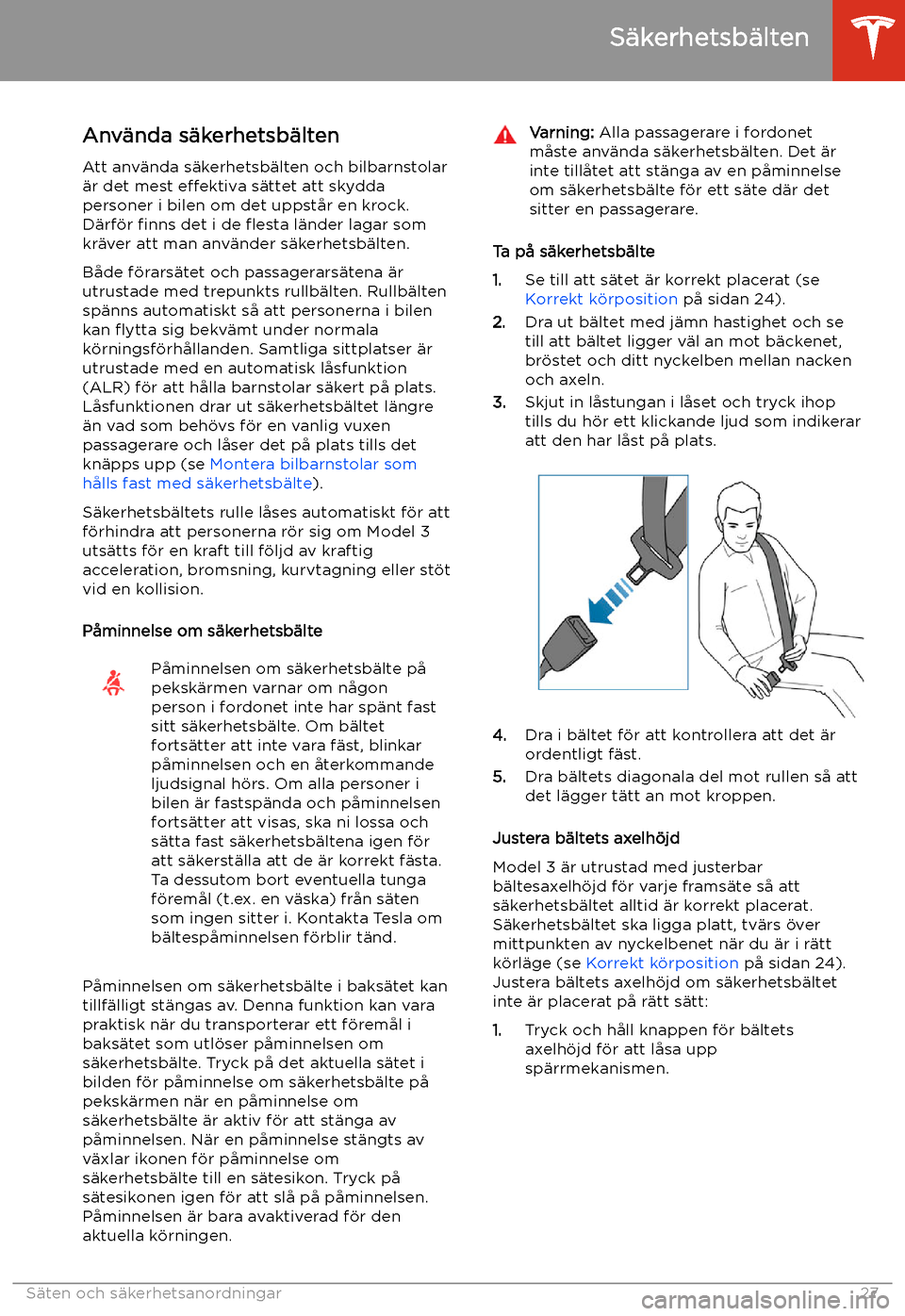 TESLA MODEL 3 2019  Ägarmanual (in Swedish) S