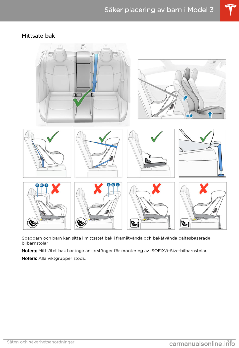 TESLA MODEL 3 2019  Ägarmanual (in Swedish) Mitts