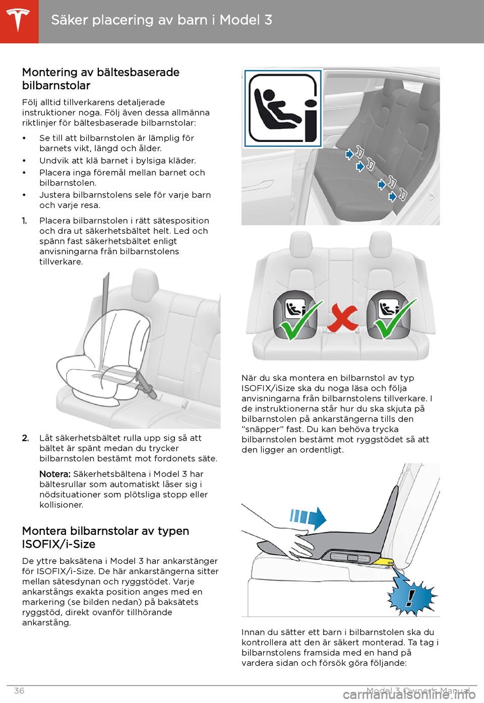 TESLA MODEL 3 2019  Ägarmanual (in Swedish) Montering av b