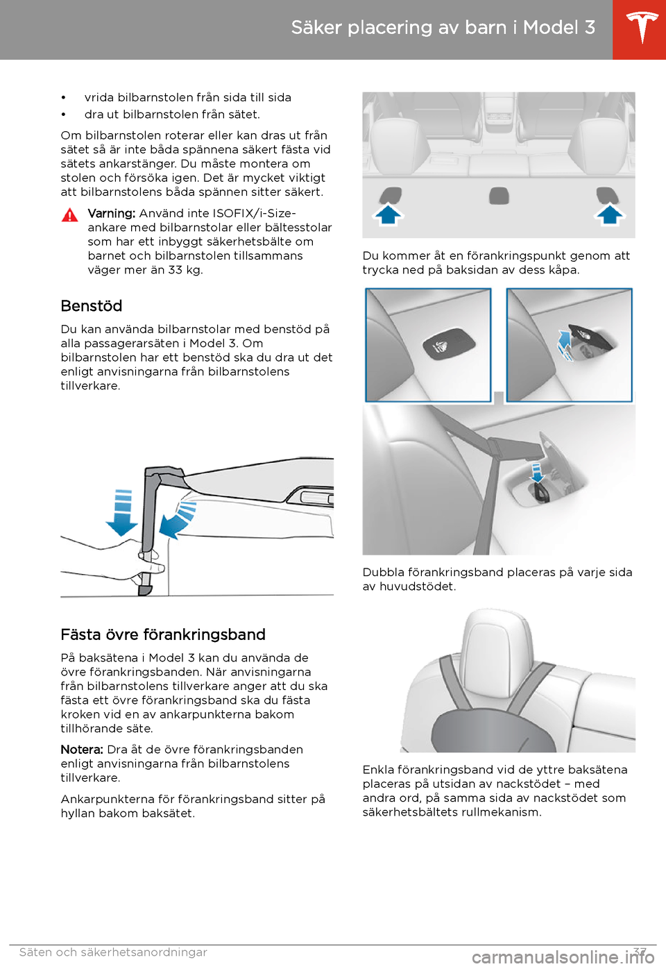 TESLA MODEL 3 2019  Ägarmanual (in Swedish) 