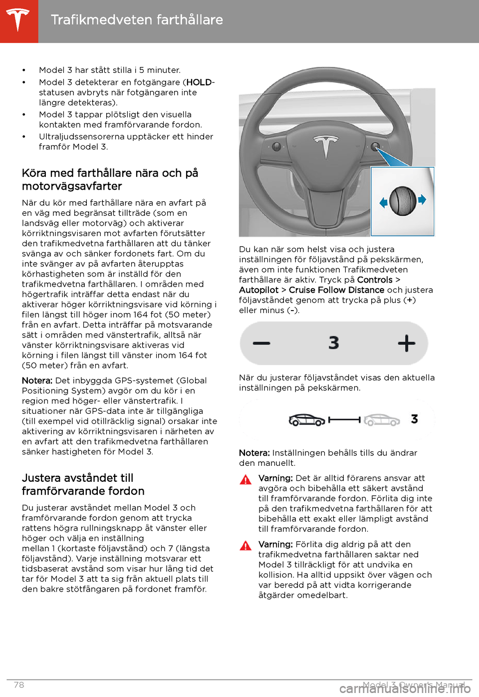 TESLA MODEL 3 2019  Ägarmanual (in Swedish) 