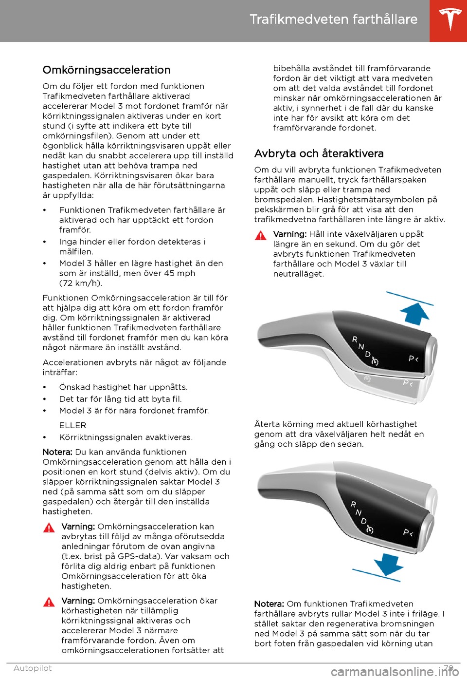 TESLA MODEL 3 2019  Ägarmanual (in Swedish) Omk