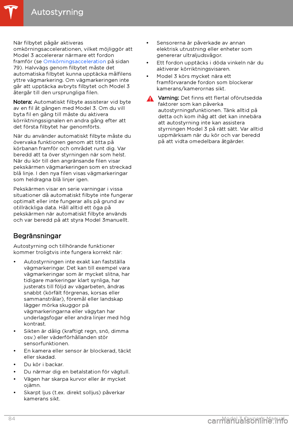 TESLA MODEL 3 2019 Ägarmanual (in Swedish) N TESLA MODEL 3 2019 Ägarmanual (in Swedish) N