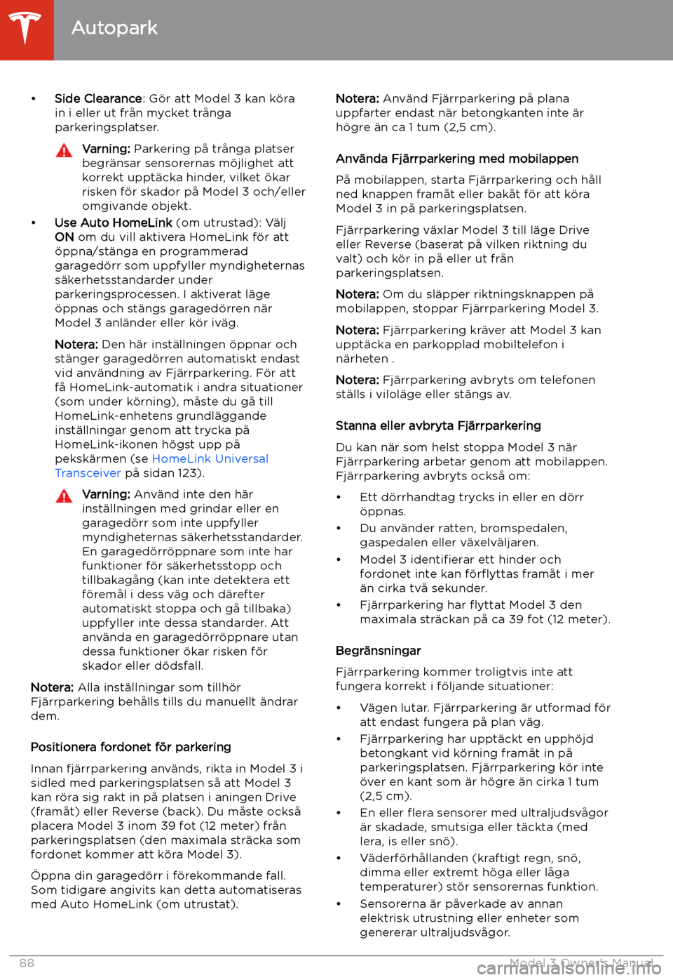 TESLA MODEL 3 2019 Ägarmanual (in Swedish) TESLA MODEL 3 2019 Ägarmanual (in Swedish)