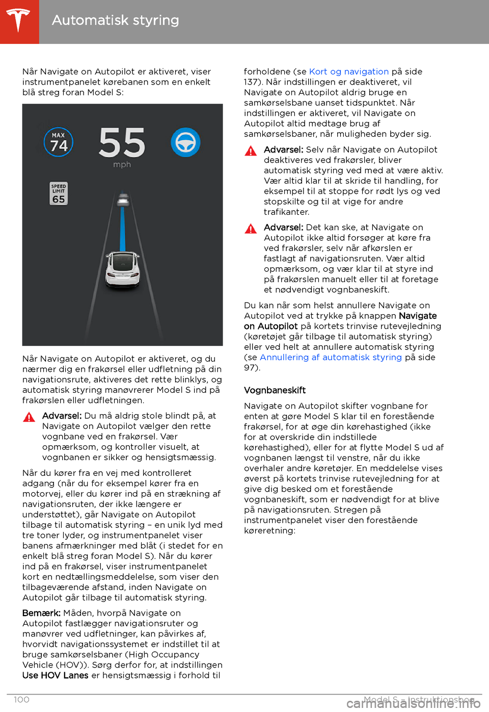 TESLA MODEL S 2020 Instruktionsbog (in Danish) N TESLA MODEL S 2020 Instruktionsbog (in Danish) N