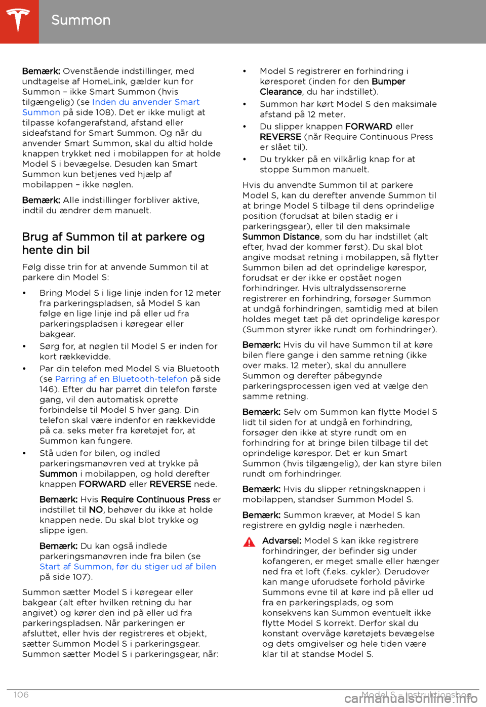 TESLA MODEL S 2020 Instruktionsbog (in Danish) Bem TESLA MODEL S 2020 Instruktionsbog (in Danish) Bem