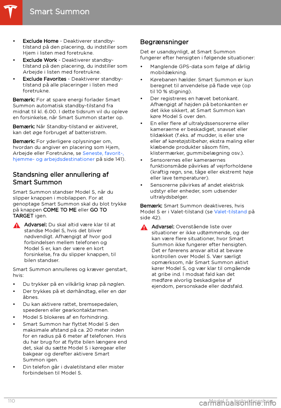 TESLA MODEL S 2020  Instruktionsbog (in Danish) 