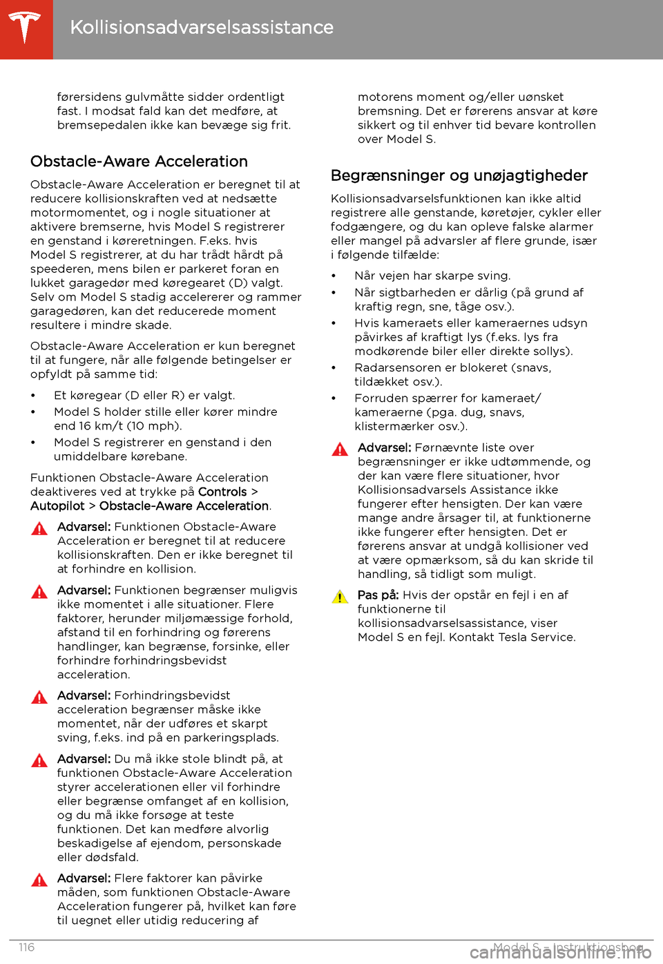 TESLA MODEL S 2020  Instruktionsbog (in Danish) f
