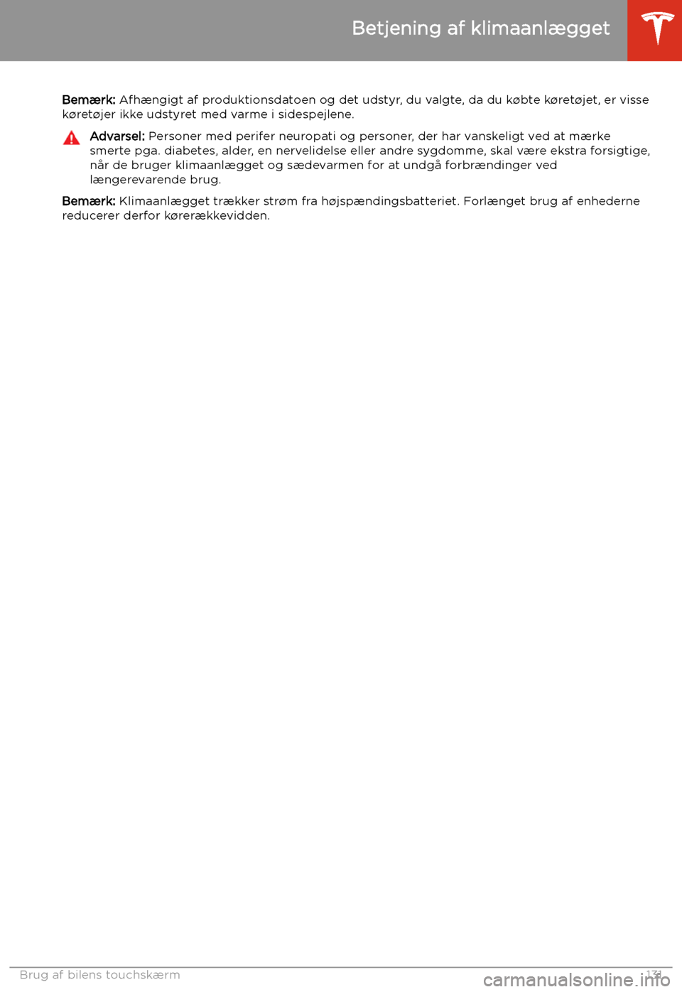 TESLA MODEL S 2020 Instruktionsbog (in Danish) Bem TESLA MODEL S 2020 Instruktionsbog (in Danish) Bem