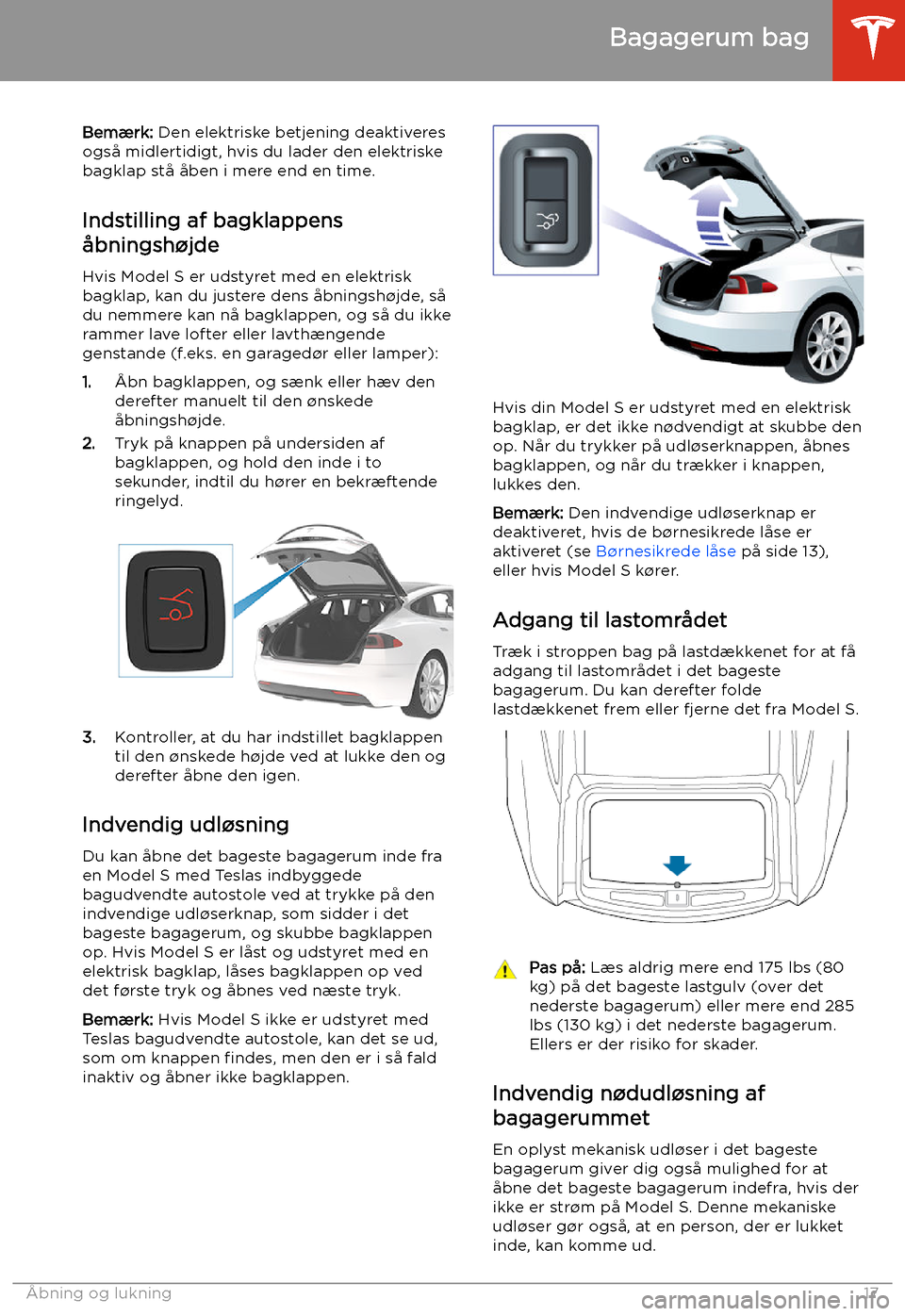 TESLA MODEL S 2020 Instruktionsbog (in Danish) Bem TESLA MODEL S 2020 Instruktionsbog (in Danish) Bem