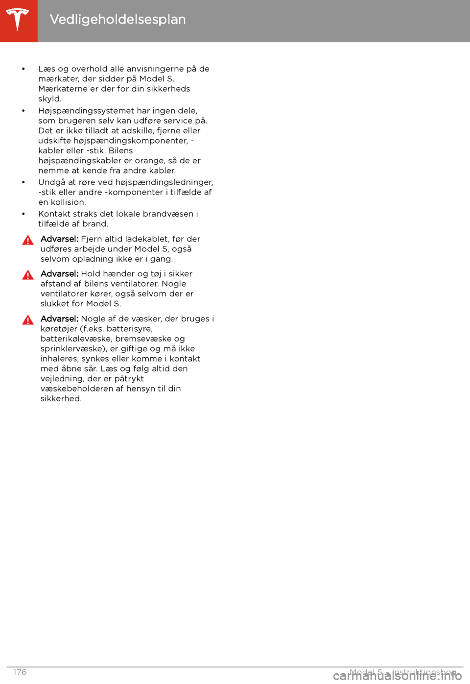 TESLA MODEL S 2020 Instruktionsbog (in Danish) TESLA MODEL S 2020 Instruktionsbog (in Danish)