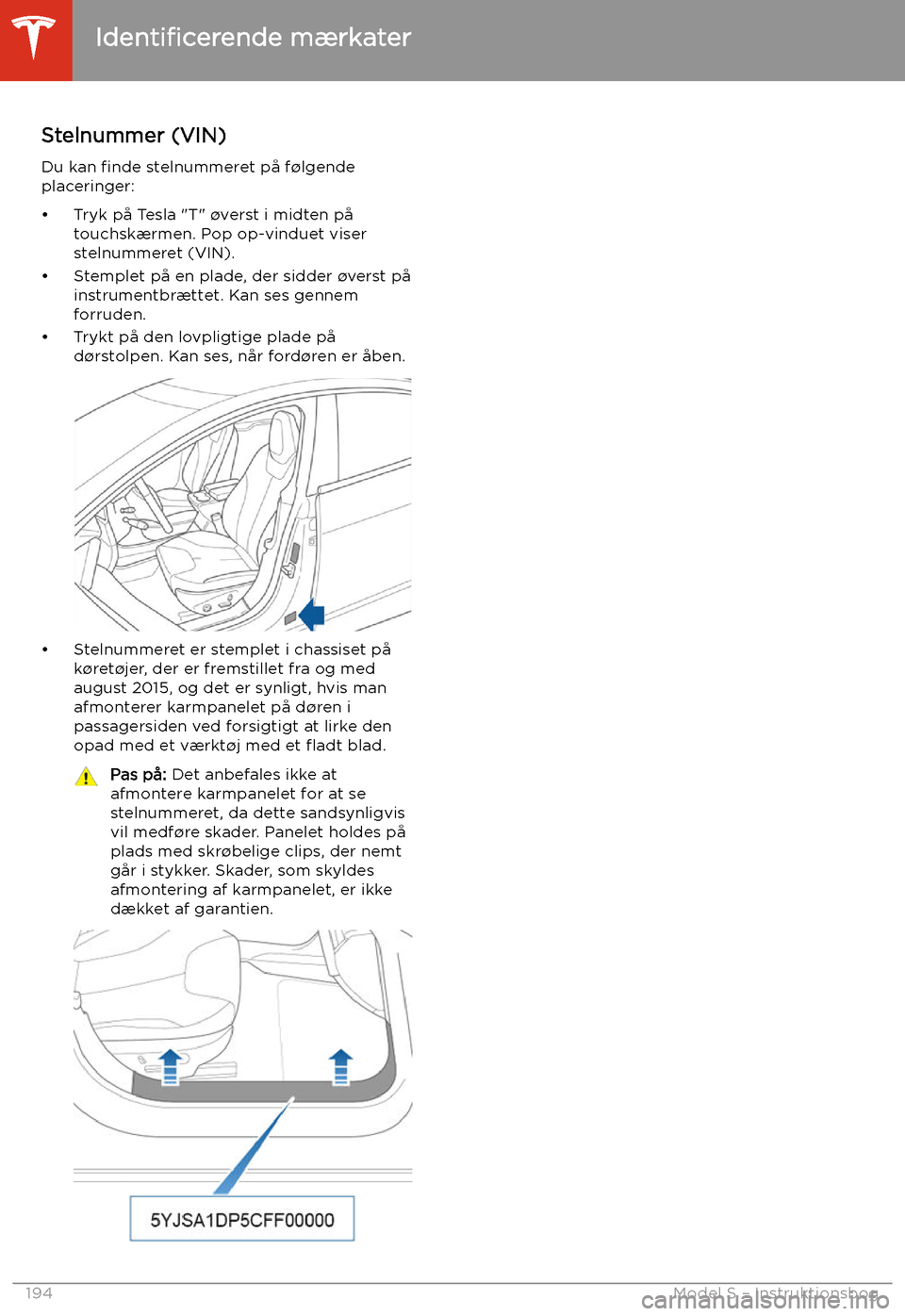 TESLA MODEL S 2020 Instruktionsbog (in Danish) Speci TESLA MODEL S 2020 Instruktionsbog (in Danish) Speci