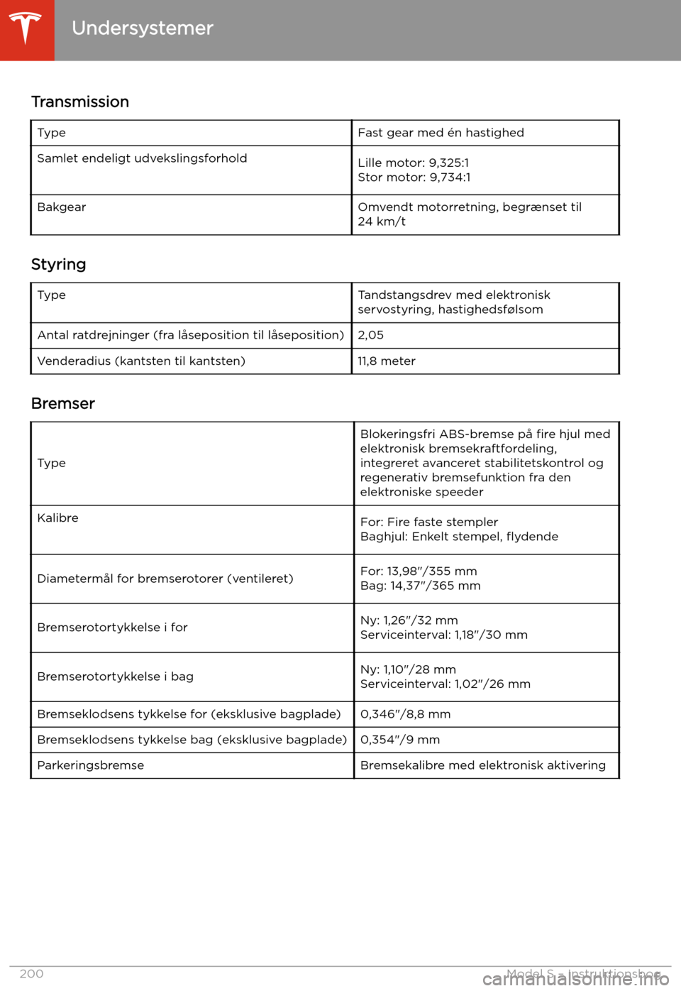 TESLA MODEL S 2020 Instruktionsbog (in Danish) TransmissionTypeFast gear med TESLA MODEL S 2020 Instruktionsbog (in Danish) TransmissionTypeFast gear med