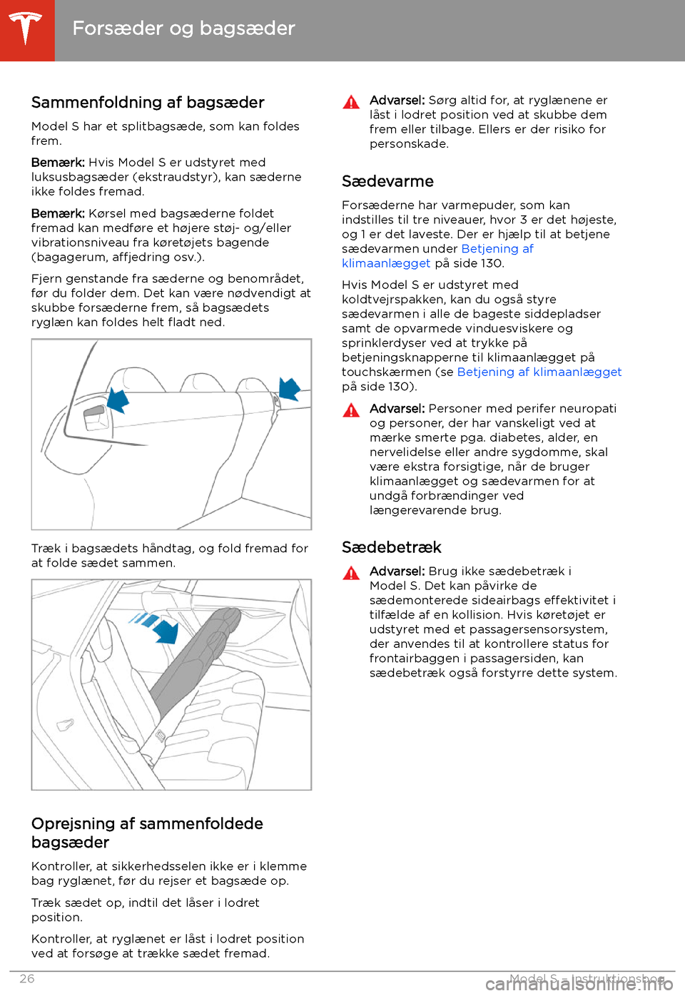 TESLA MODEL S 2020 Instruktionsbog (in Danish) Sammenfoldning af bags TESLA MODEL S 2020 Instruktionsbog (in Danish) Sammenfoldning af bags