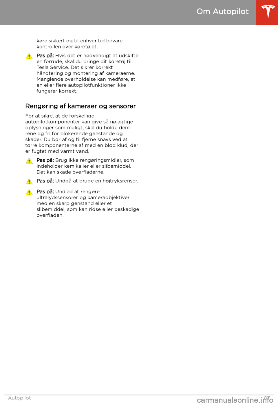 TESLA MODEL S 2020 Instruktionsbog (in Danish) k TESLA MODEL S 2020 Instruktionsbog (in Danish) k