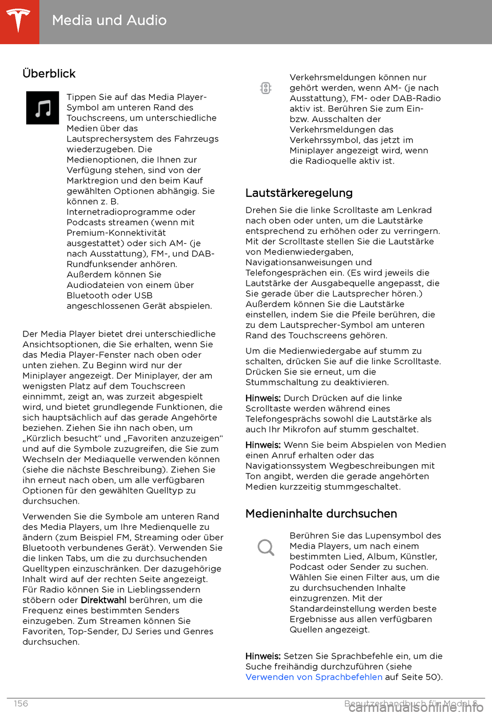 TESLA MODEL S 2020 Betriebsanleitung (in German) Media und Audio
TESLA MODEL S 2020 Betriebsanleitung (in German) Media und Audio