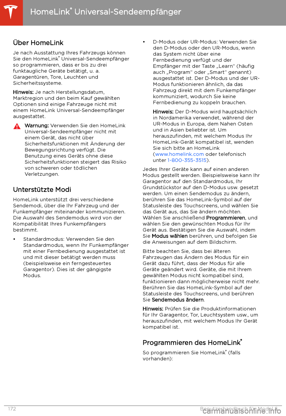 TESLA MODEL S 2020  Betriebsanleitung (in German) HomeLink