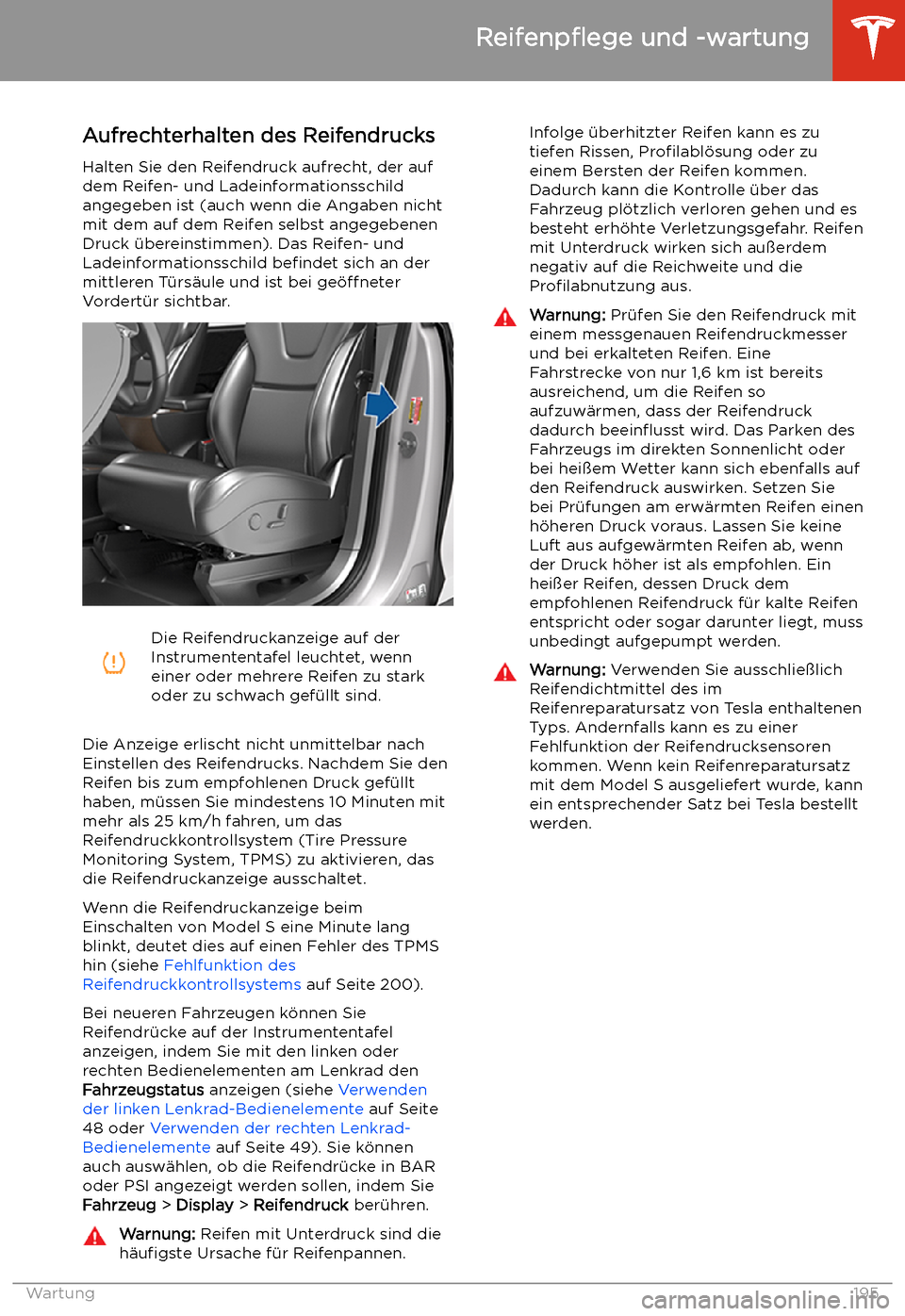 TESLA MODEL S 2020  Betriebsanleitung (in German) Reifenp