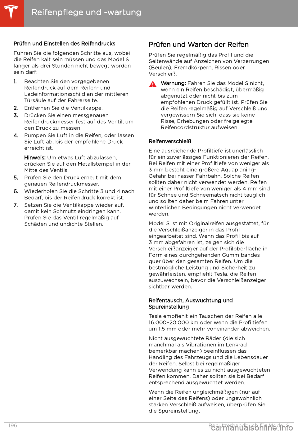 TESLA MODEL S 2020  Betriebsanleitung (in German) Pr