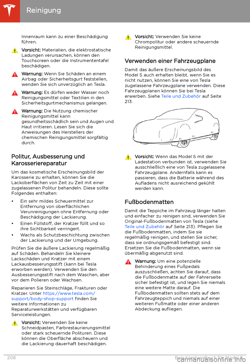 TESLA MODEL S 2020 Betriebsanleitung (in German) Innenraum kann zu einer Besch TESLA MODEL S 2020 Betriebsanleitung (in German) Innenraum kann zu einer Besch