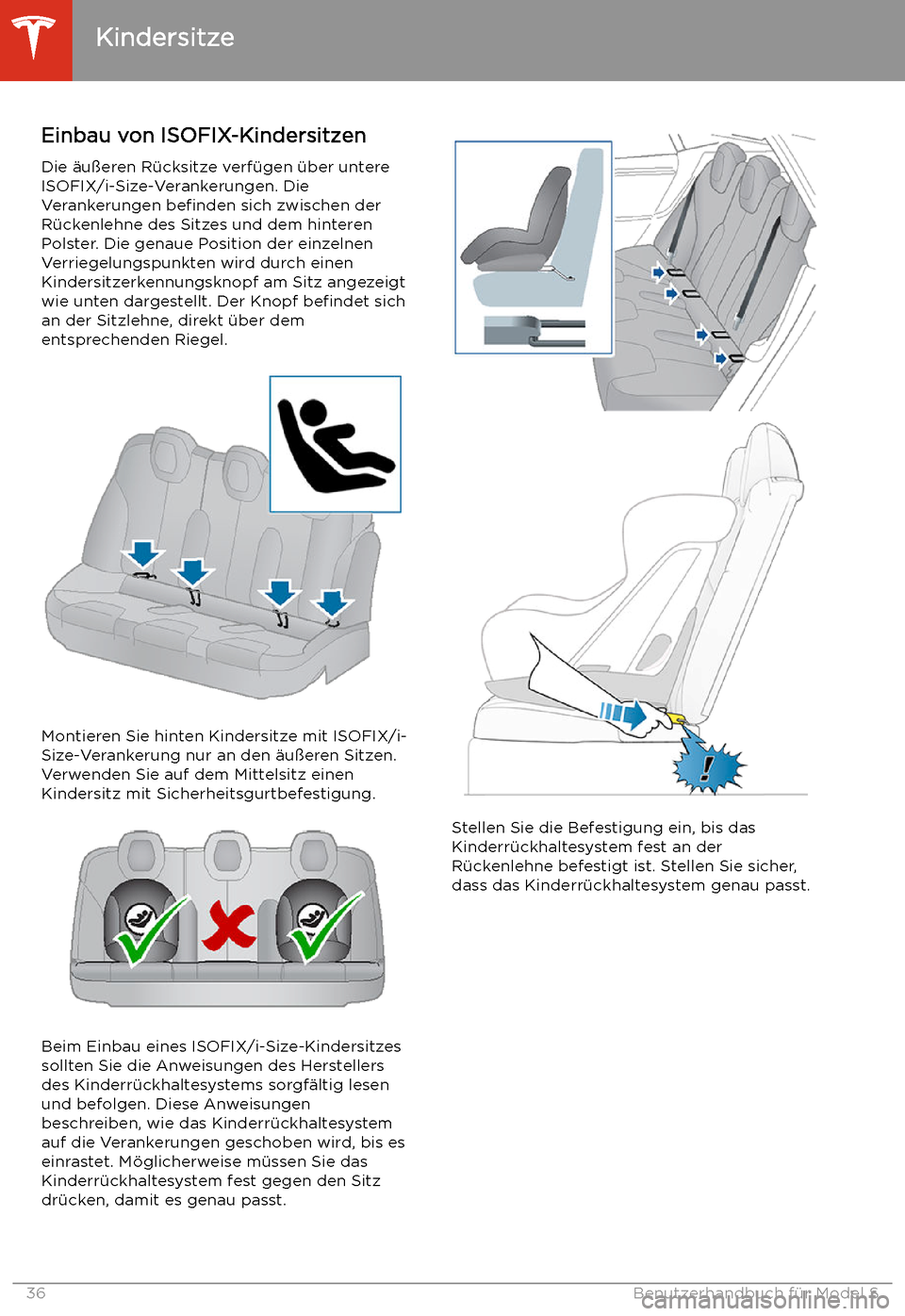 TESLA MODEL S 2020 Betriebsanleitung (in German) Einbau von ISOFIX-KindersitzenDie TESLA MODEL S 2020 Betriebsanleitung (in German) Einbau von ISOFIX-KindersitzenDie