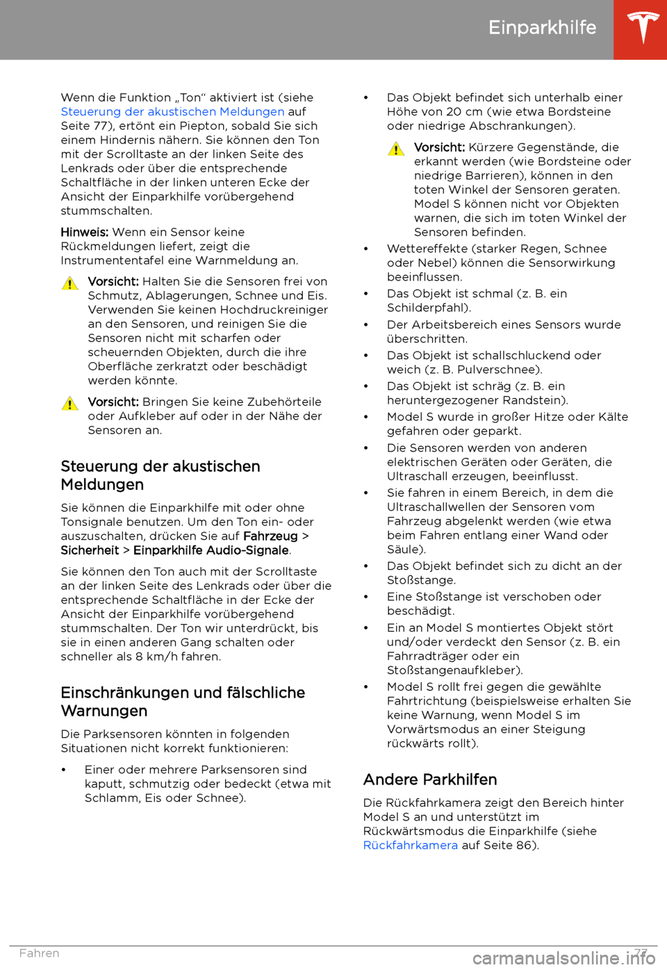 TESLA MODEL S 2020 Betriebsanleitung (in German) Wenn die Funktion TESLA MODEL S 2020 Betriebsanleitung (in German) Wenn die Funktion