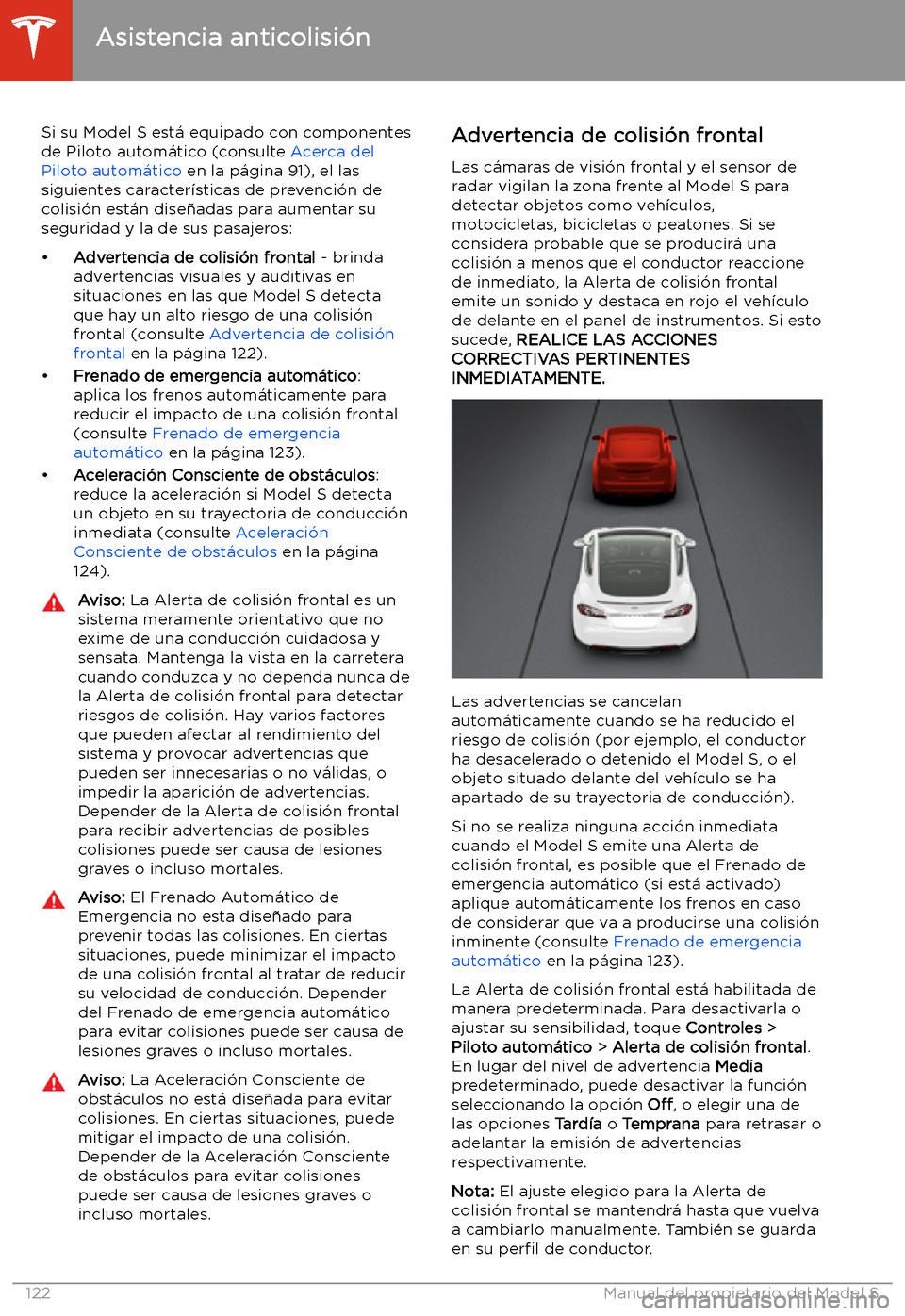 TESLA MODEL S 2020  Manual del propietario (in Spanish)  Asistencia anticolisi