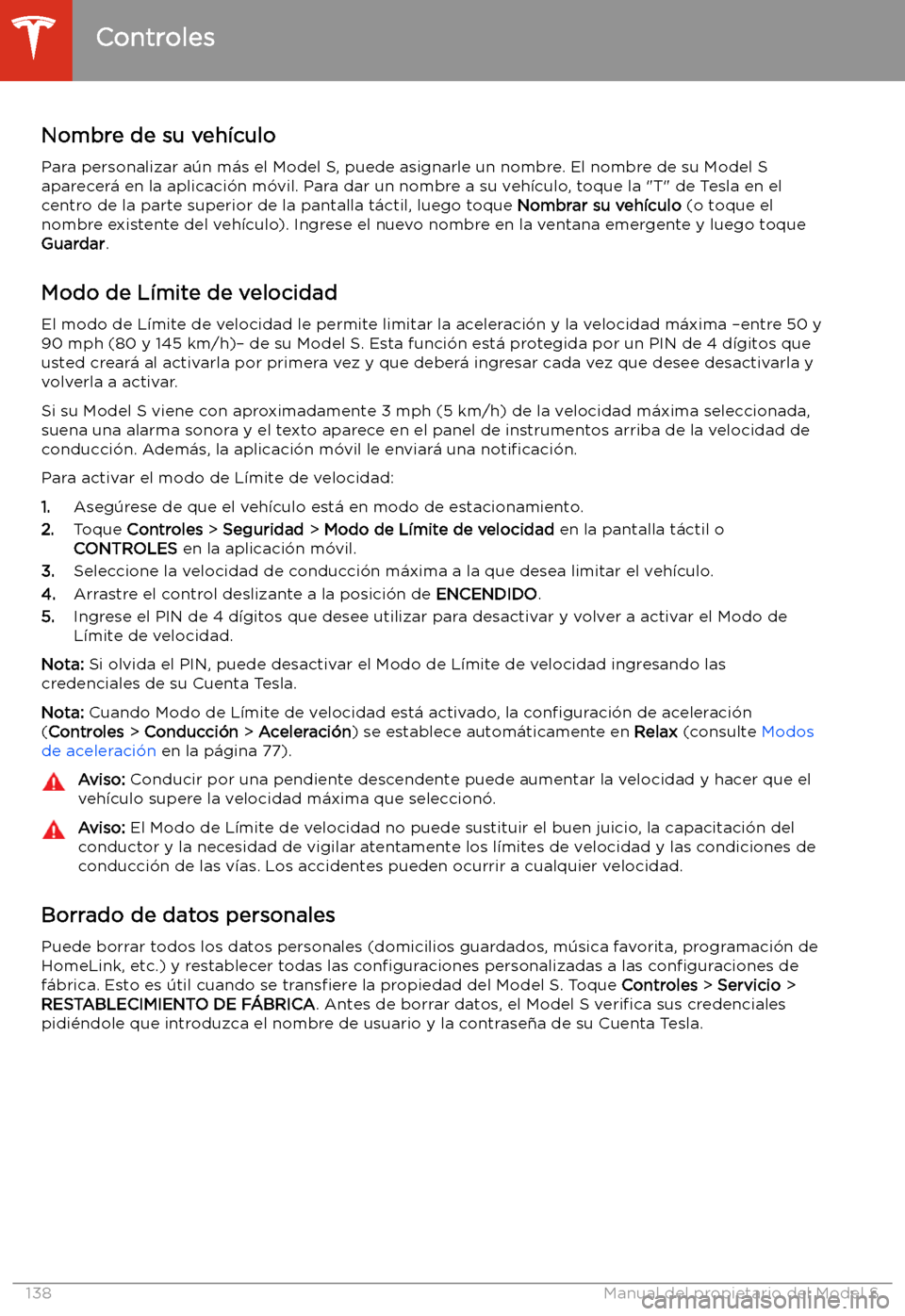 TESLA MODEL S 2020 Manual del propietario (in Spanish) Nombre de su veh TESLA MODEL S 2020 Manual del propietario (in Spanish) Nombre de su veh