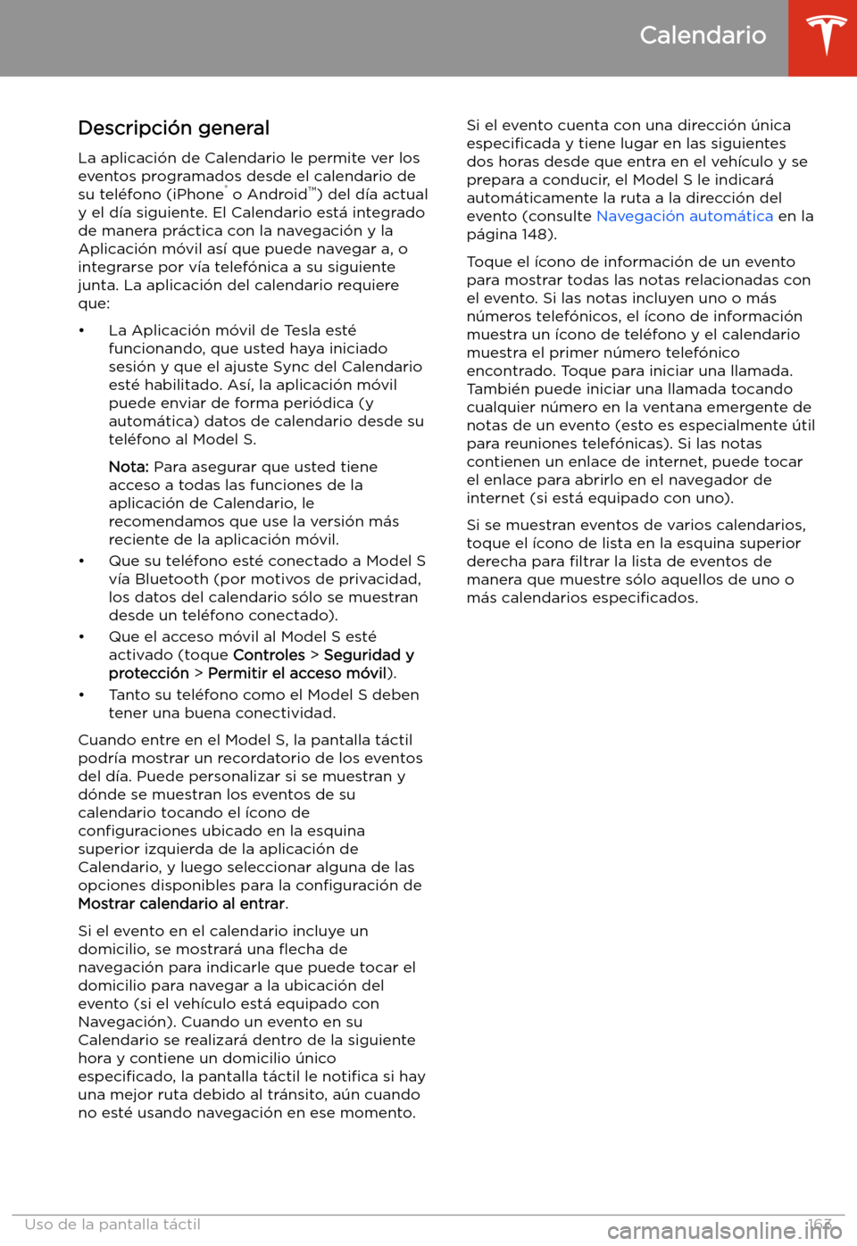TESLA MODEL S 2020  Manual del propietario (in Spanish)  Calendario
Descripci