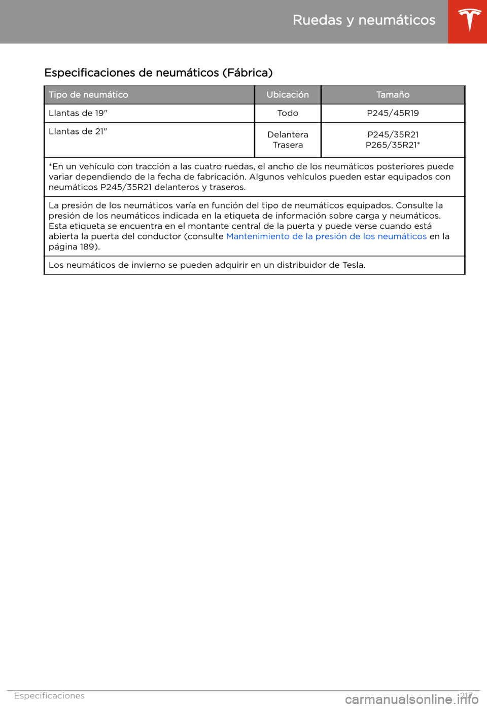 TESLA MODEL S 2020 Manual del propietario (in Spanish) Especi TESLA MODEL S 2020 Manual del propietario (in Spanish) Especi