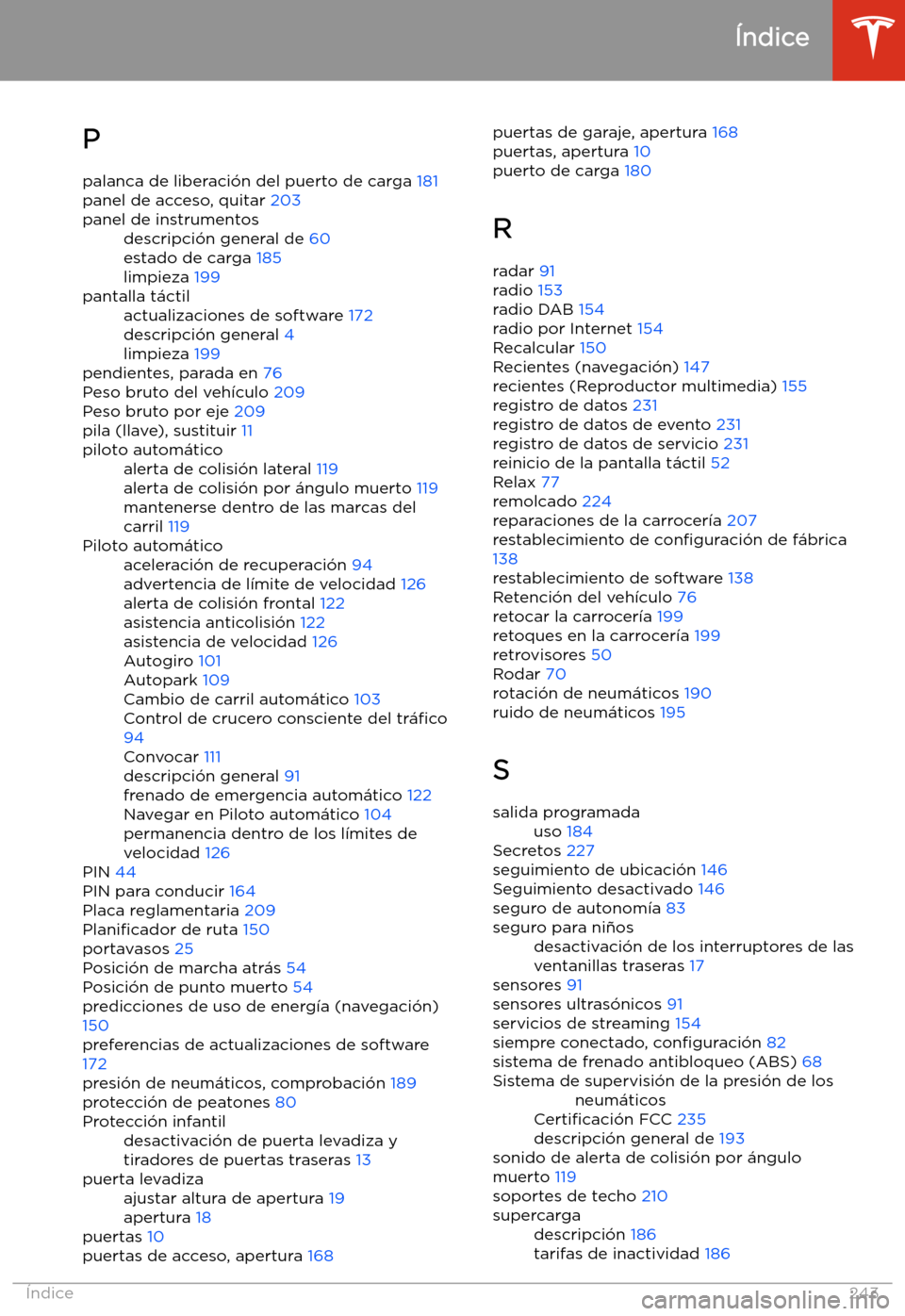 TESLA MODEL S 2020  Manual del propietario (in Spanish)  Ppalanca de liberaci