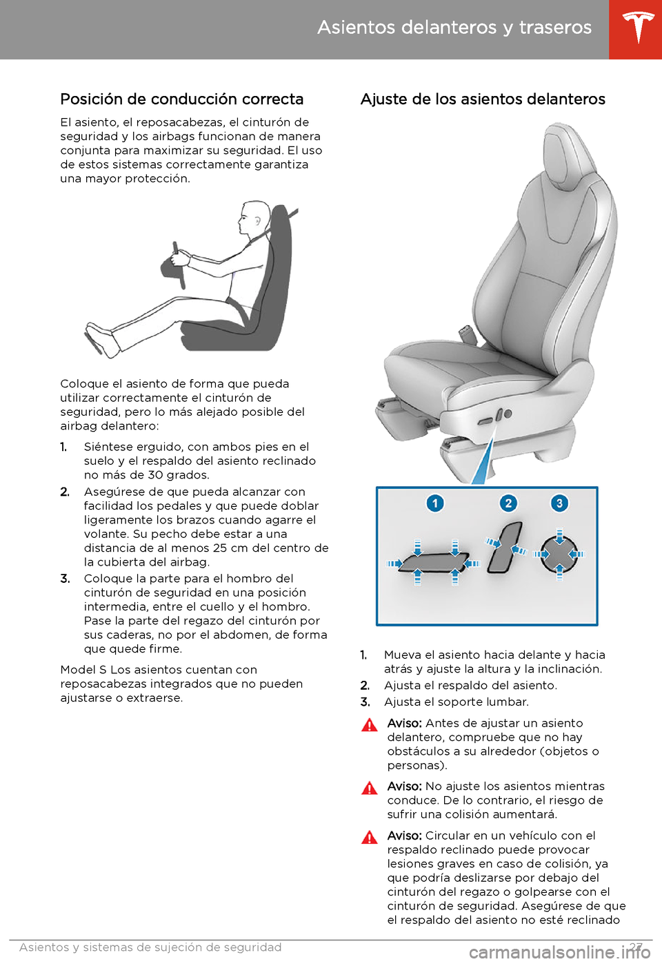 TESLA MODEL S 2020  Manual del propietario (in Spanish)  Asientos y sistemas de sujeci