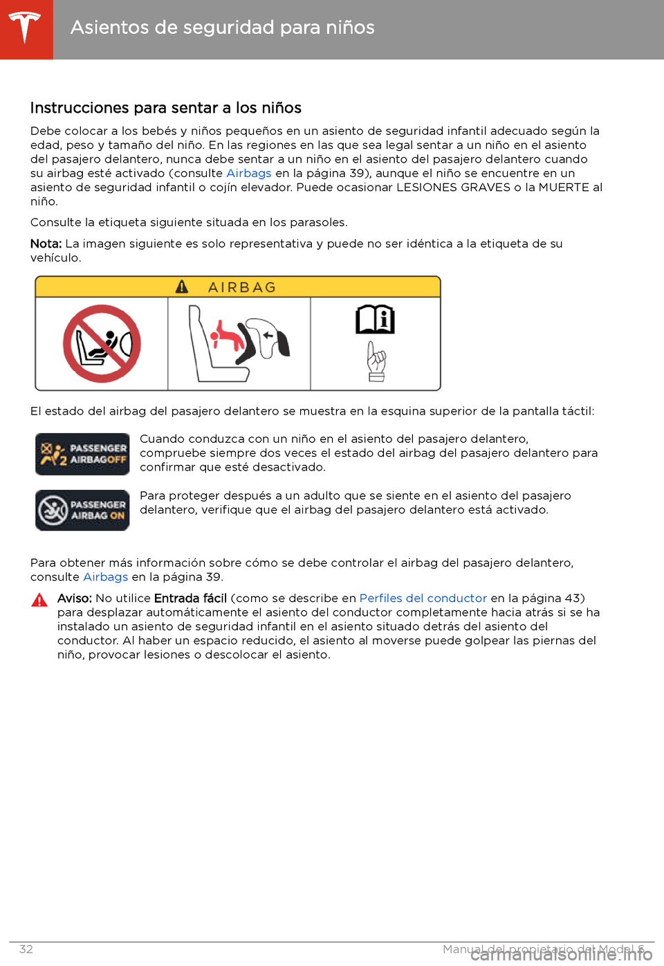 TESLA MODEL S 2020  Manual del propietario (in Spanish)  Asientos de seguridad para ni