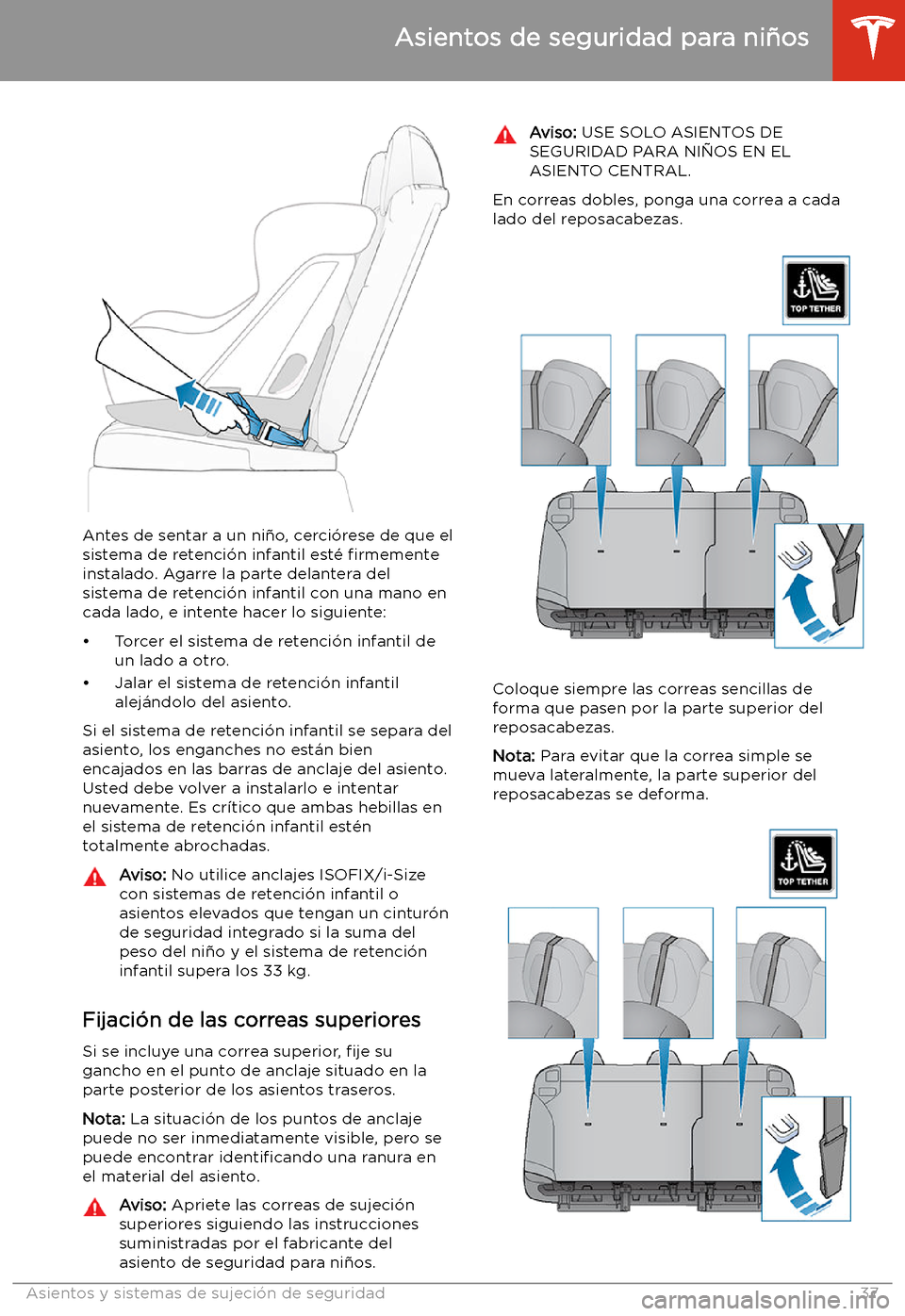 TESLA MODEL S 2020  Manual del propietario (in Spanish)  Antes de sentar a un ni