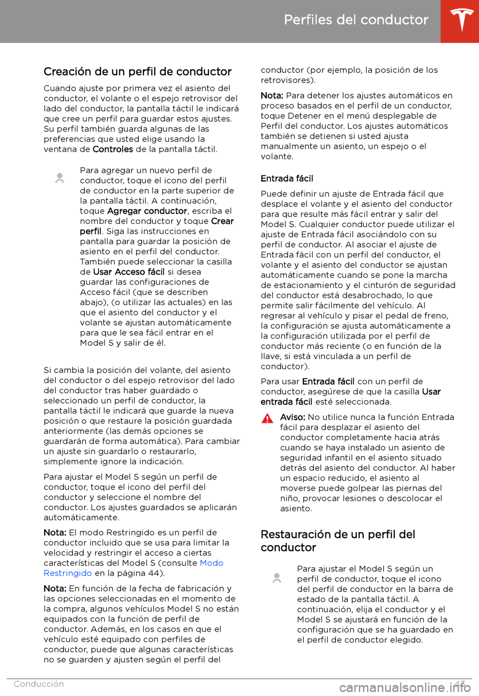 TESLA MODEL S 2020  Manual del propietario (in Spanish)  Conducci